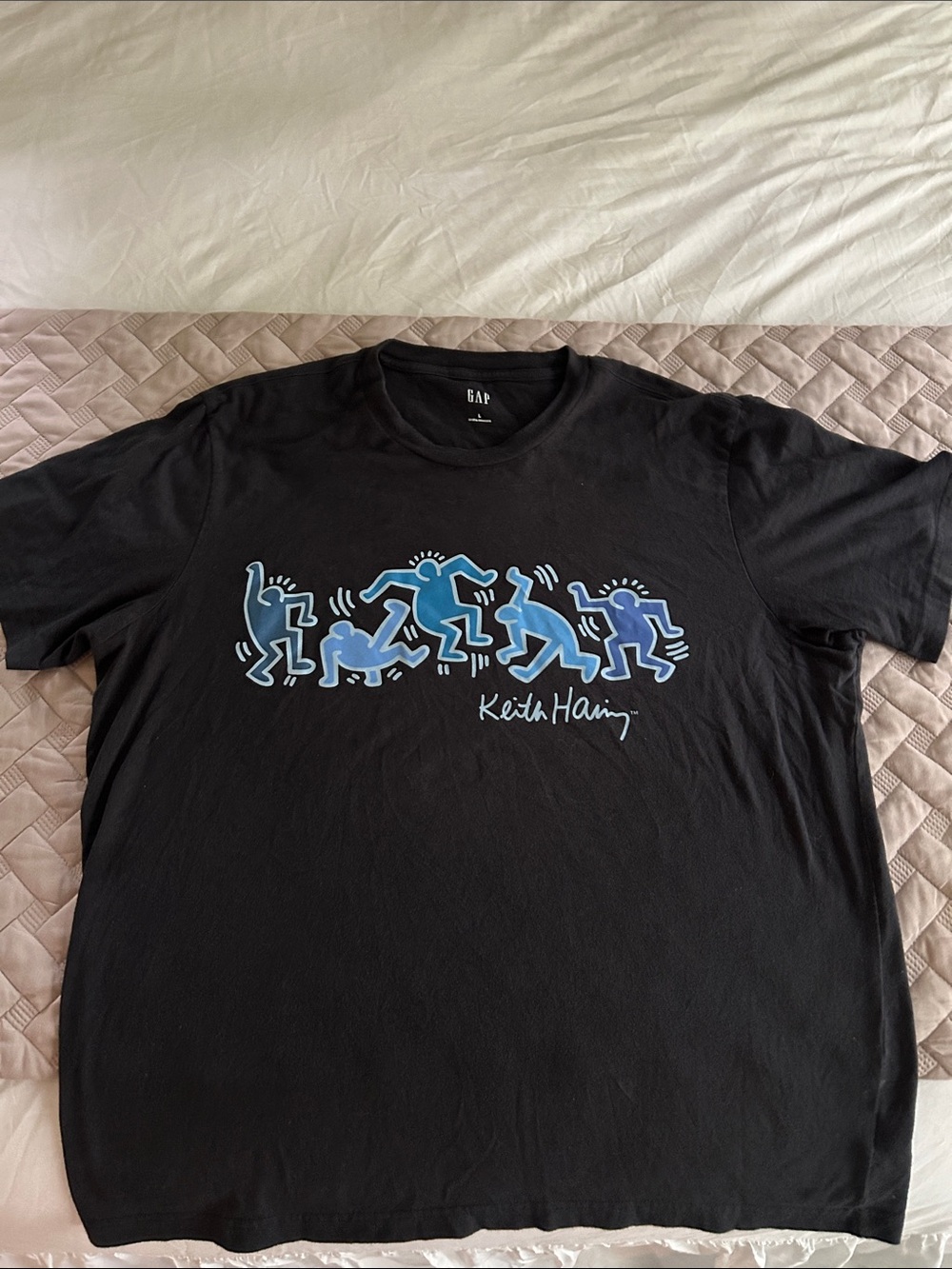 GAP Black Tee with Blue Keith Haring Figures